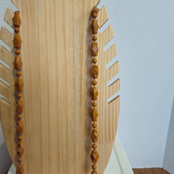 Tan Fused Craved Beaded Necklace - Picture 6 of 8